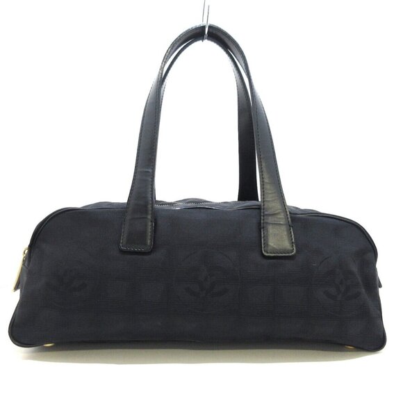 Auth CHANEL New Travel Line Black Nylon Jacquard Leather Women's Handbag - Picture 1 of 12